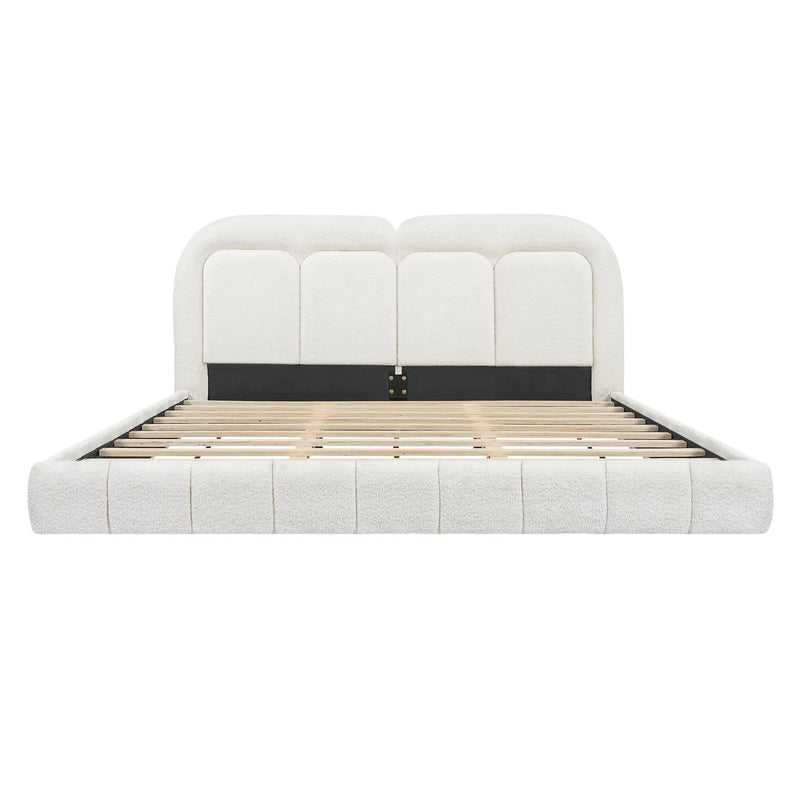 King Size Boucle Upholstered Platform Bed with Tufted Headboard by HouseOfZazla