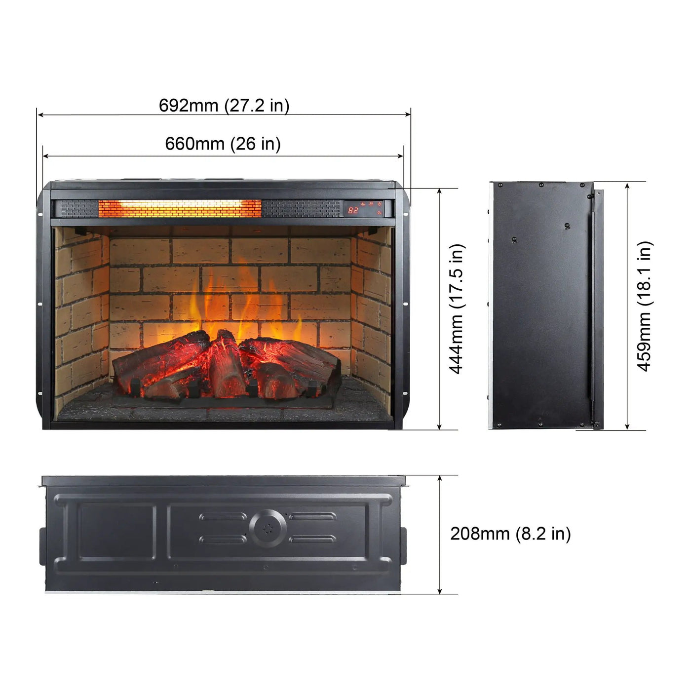 Infrared Quartz Heater Fireplace Insert -Woodlog Version With Brick by Unique Piece Furniture