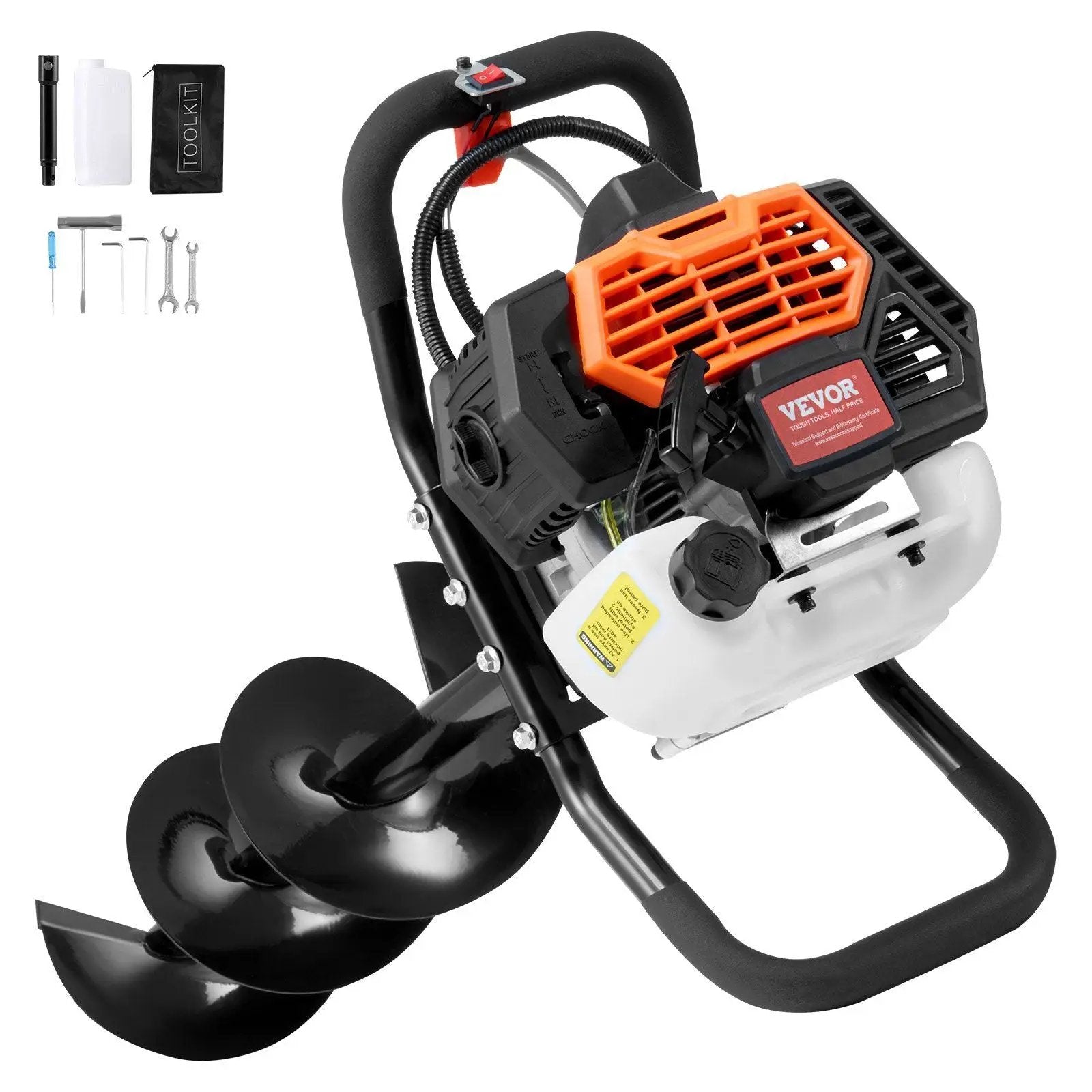 Vevor Gas Post Hole Digger 52Cc 1450W With 8 Drill Bits & Extension Rod Aluminium Alloy - Black by HouseOfZazla
