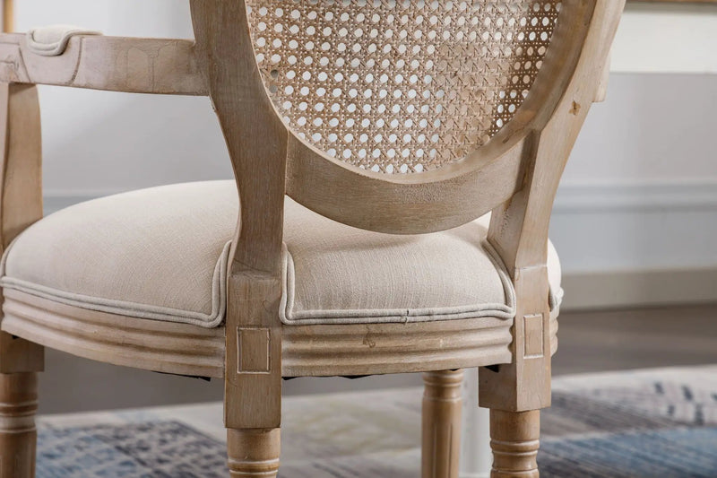 French Vintage Upholstered Fabric Dining Armchair (Set of 2) - Beige by HouseOfZazla