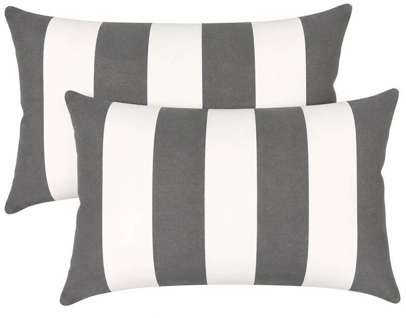4 Pack Outdoor Lumbar Pillow with Inserts - Gray/White Striped by HouseOfZazla