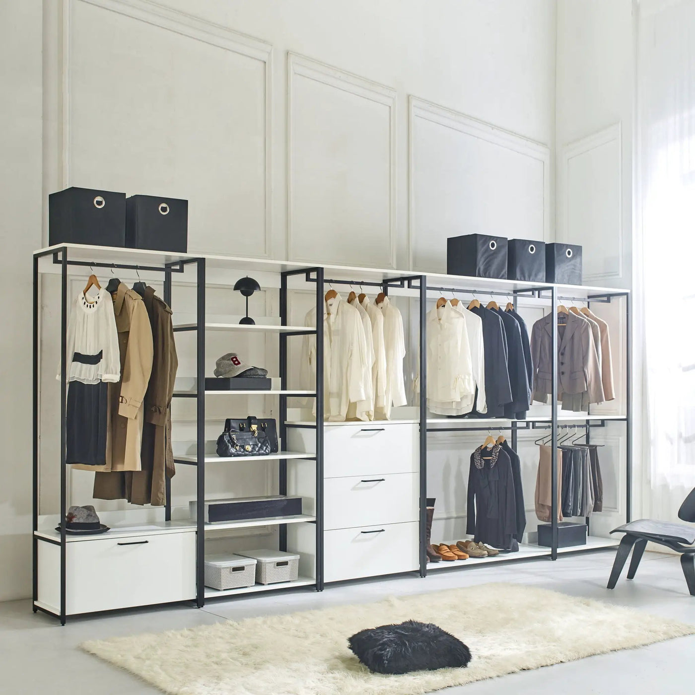 Fiona - Contemporary Wood And Metal Walk In Closet With Drawers by HouseOfZazla