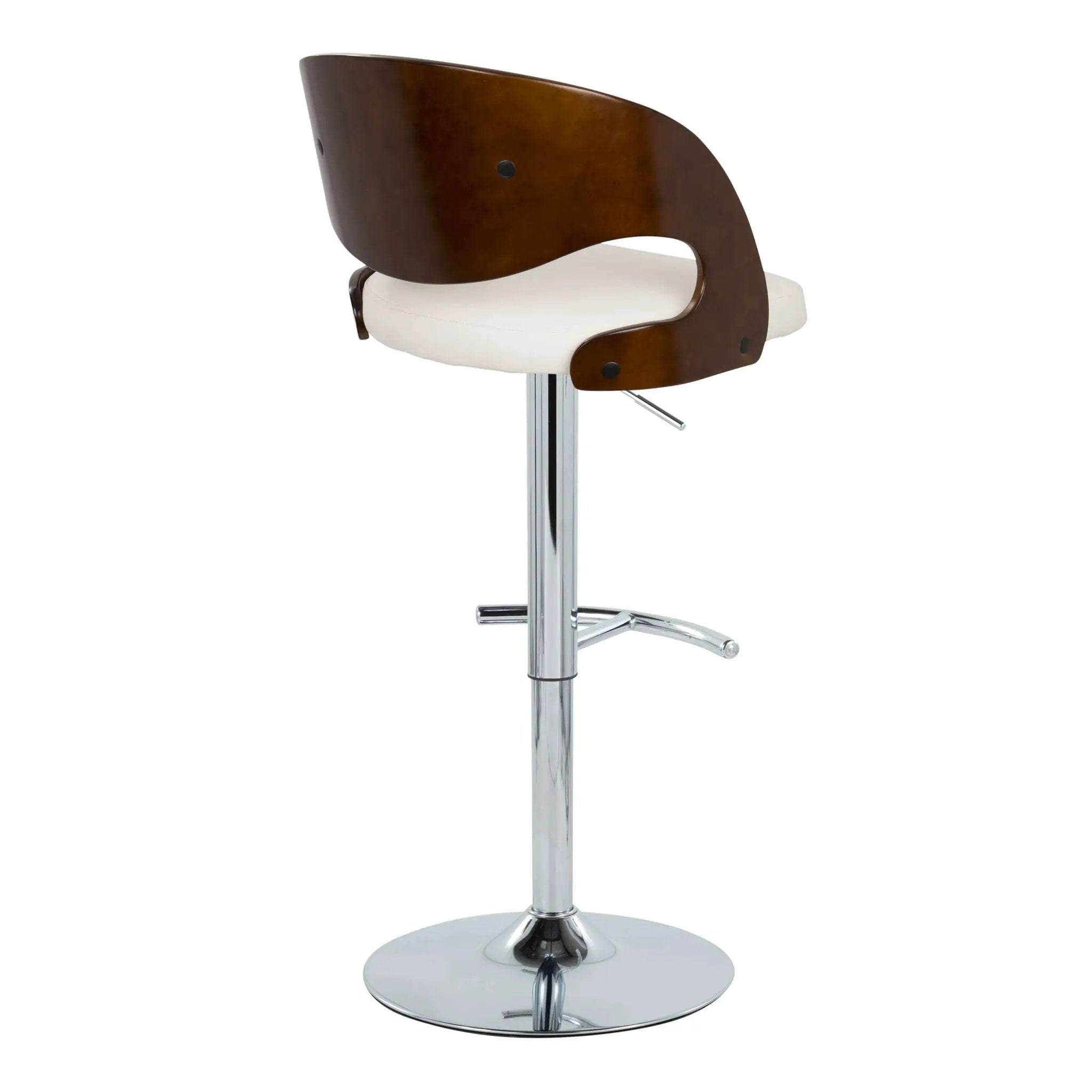 Pino - Mid-Century Modern Adjustable Barstool With Swivel With Rounded T Footrest (Set of 2) - Chrome / Cherry / White by HouseOfZazla