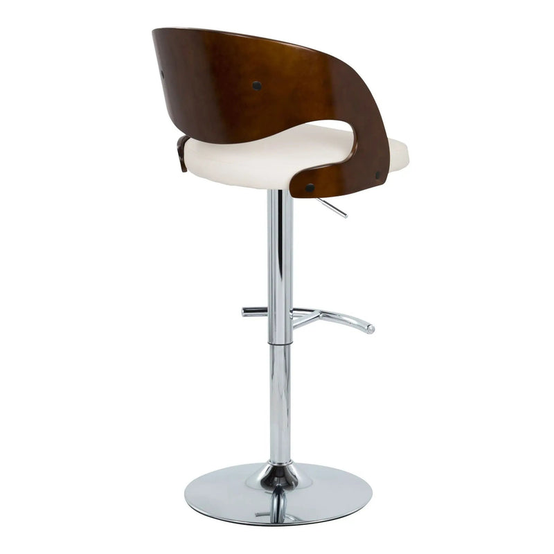 Pino - Mid-Century Modern Adjustable Barstool With Swivel With Rounded T Footrest (Set of 2) - Chrome / Cherry / White by HouseOfZazla