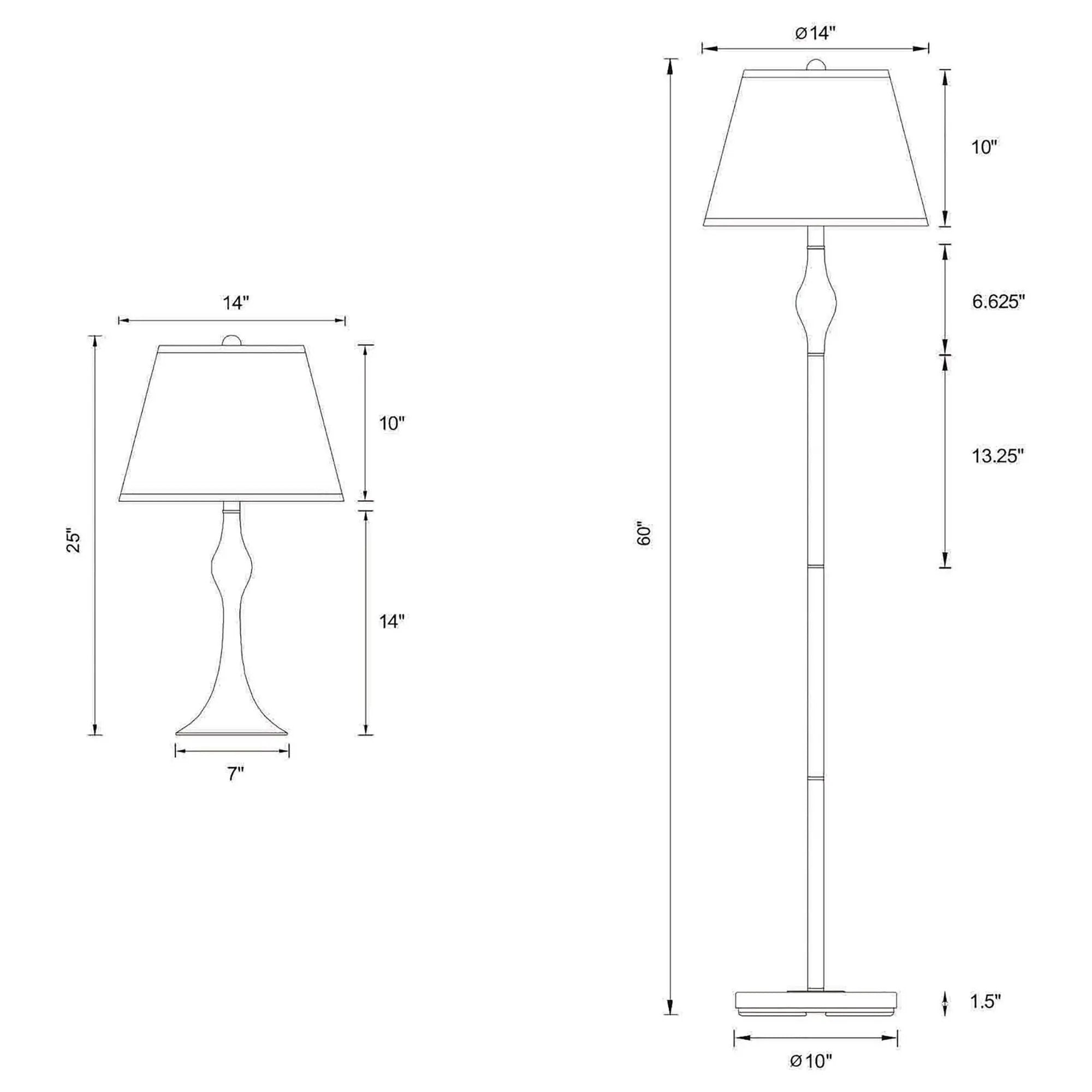 3 Piece Lamp Set, Floor Lamp And 2 Table Lamps - Silver by HouseOfZazla