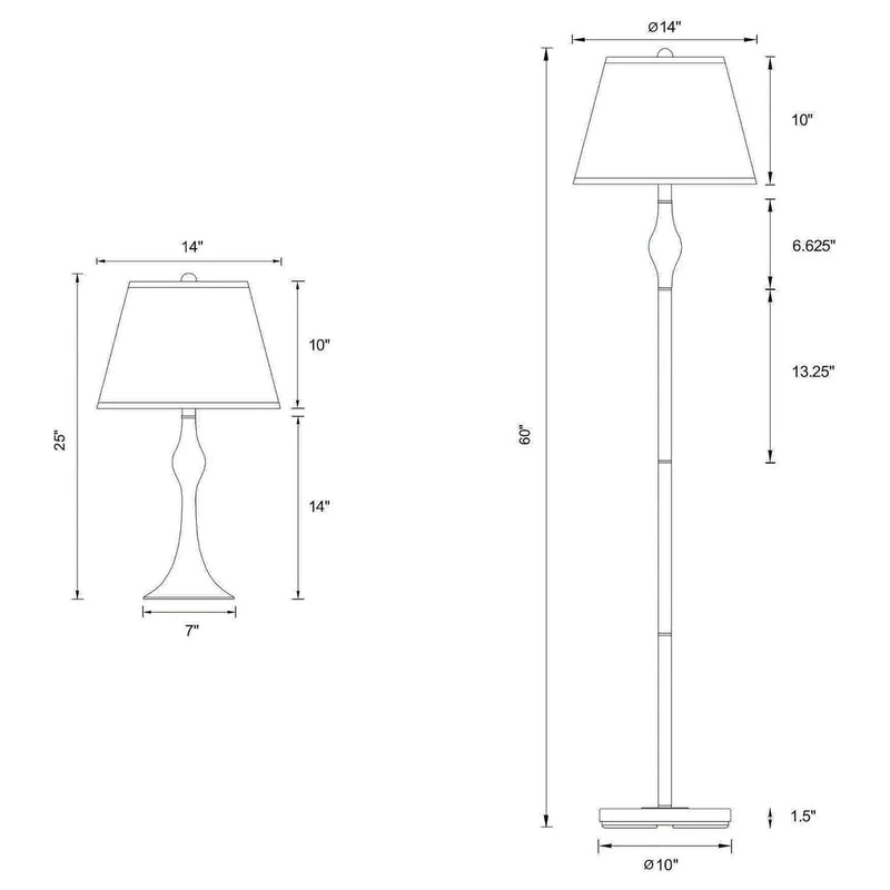 3 Piece Lamp Set, Floor Lamp And 2 Table Lamps - Silver by HouseOfZazla