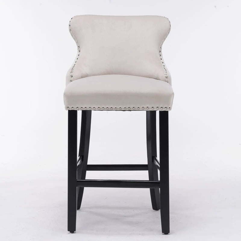 Contemporary Upholstered Wing-Back Barstools With Button Tufted Decoration And Wooden Legs, And Nailhead Trim, Leisure Style Bar Chairs, Bar Stools (Set of 2) by HouseOfZazla