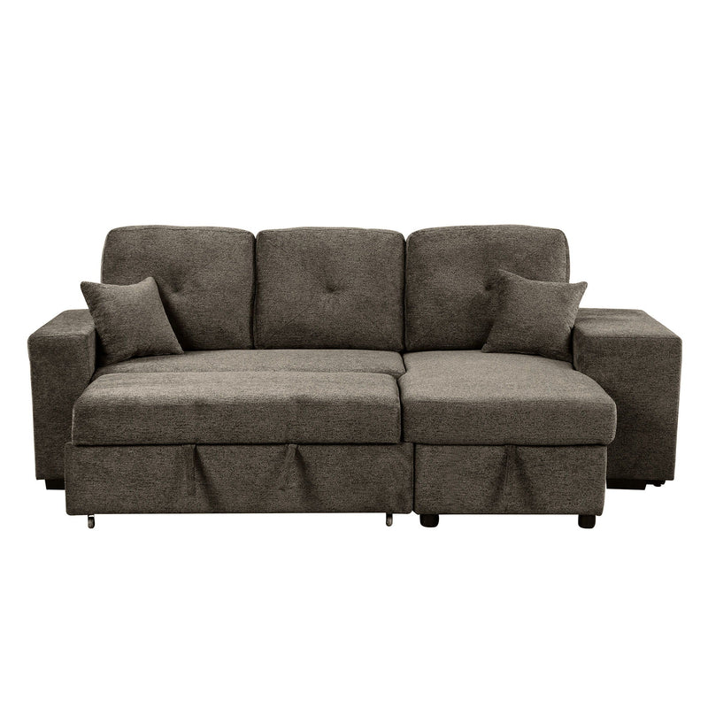 Reversible Sleeper Sectional Sofa Bed With Side Shelf And 2 Stools, Pull-Out L-Shaped Sofa Bed, Corner Sofa-Bed With Storage Chaise Left / Right Hande For Living Room by HouseOfZazla