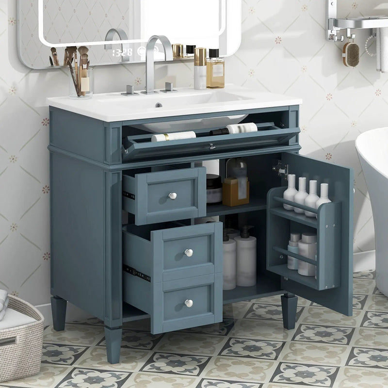 Bathroom Vanity With Top Sink, Storage Cabinet - Blue by HouseOfZazla