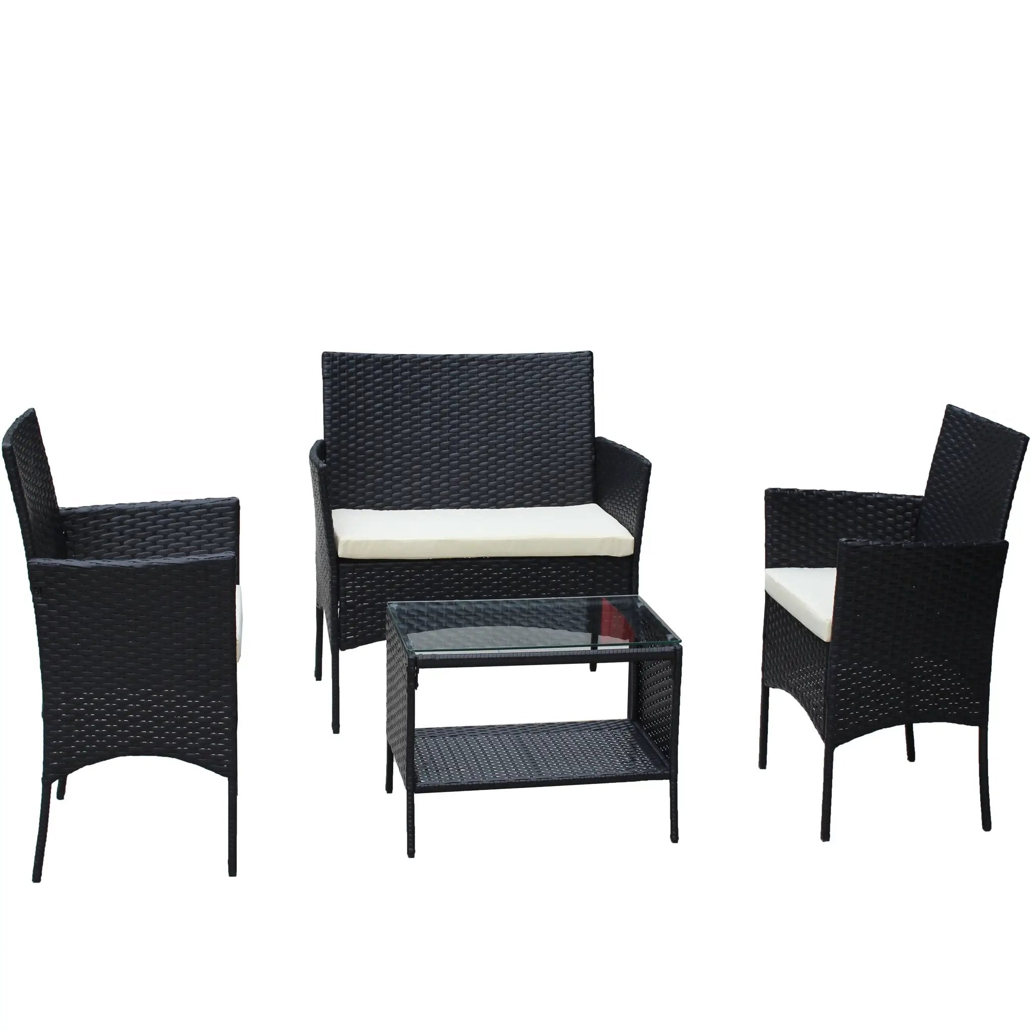4 PC Rattan Patio Furniture Set Outdoor Cushioned Wicker Sofa by HouseOfZazla