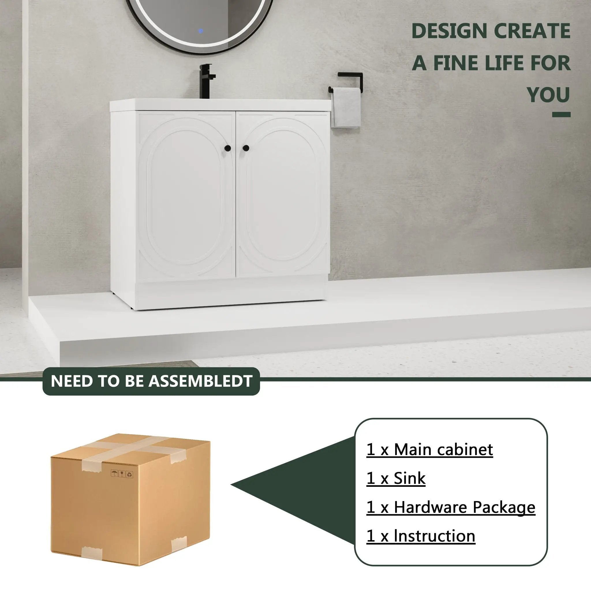 Contemporary Freestanding Bathroom Vanity With Resin Sink & Soft-Close Cabinet Doors by HouseOfZazla