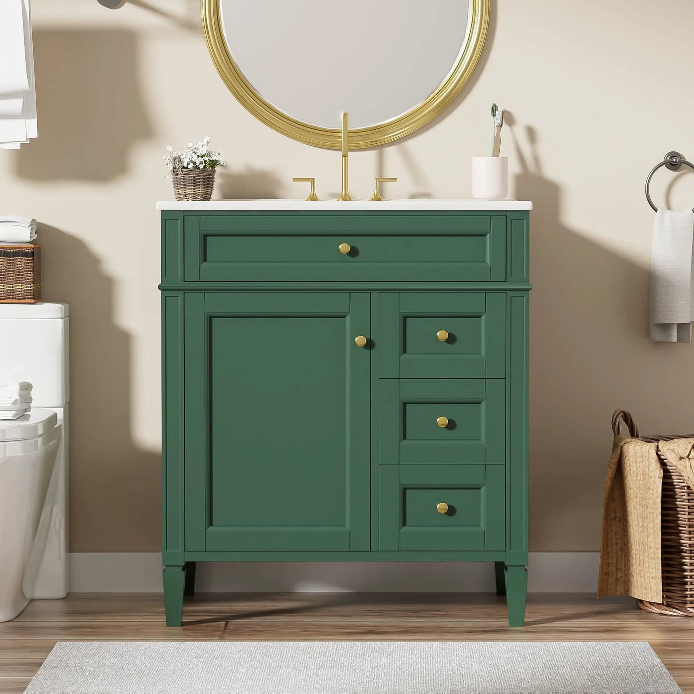 Bathroom Vanity With Top Sink, 2 Drawers & Tip Out Drawer by Unique Piece Furniture