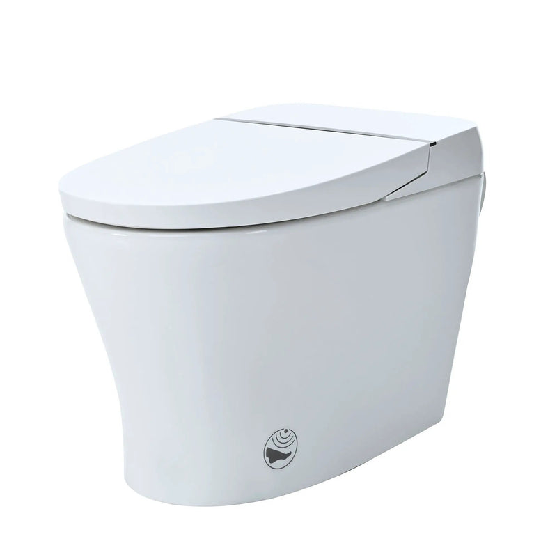 Heated Seat Smart Toilet Without Bidet, Upmarket Compact Dual Flush Toilet 1 / 1.28 Gpf, Tank Less Toilet With Adjustable Temp Heated Seat, Foot Sensor Flush - White Night Light, Knob Control, Power Out by HouseOfZazla
