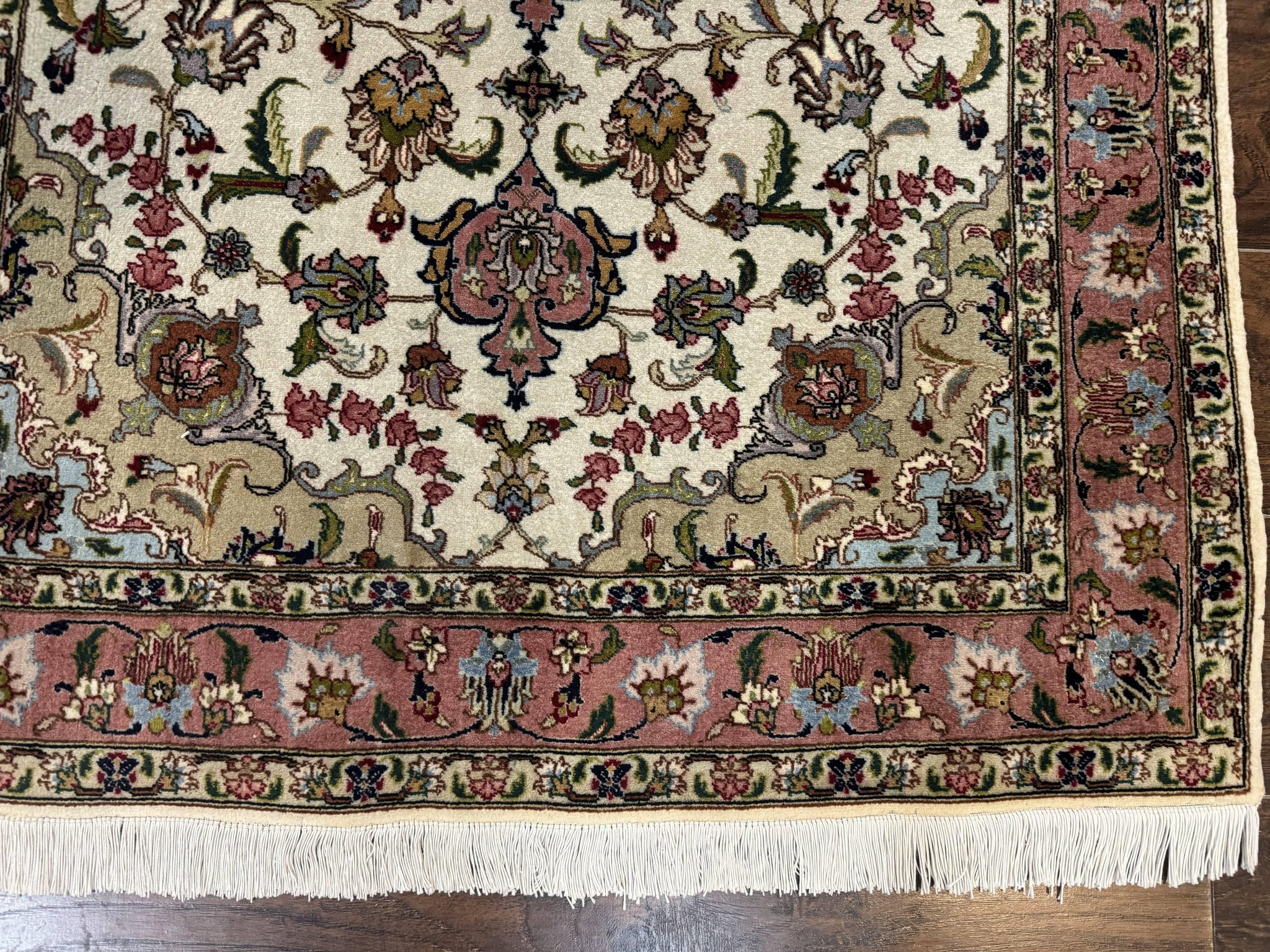 Fine Persian Tabriz Rug 3x5, Floral Medallion, 340 KPSI, Ivory Salmon by Jewel Rugs