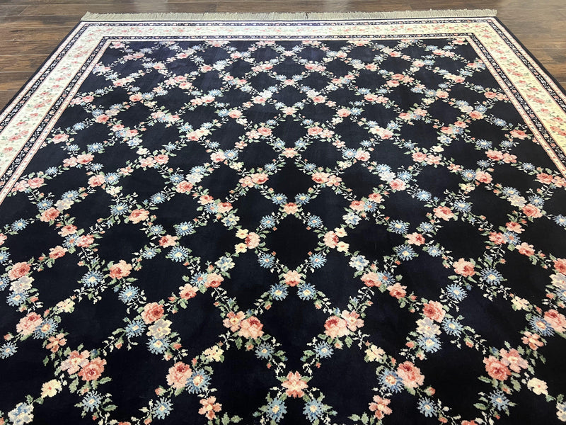 Karastan Rug 8.8 x 12, Garden of Eden #509/1270, Ebony Trellis, Vintage Discontinued Wool Pile Karastan Carpet by Jewel Rugs