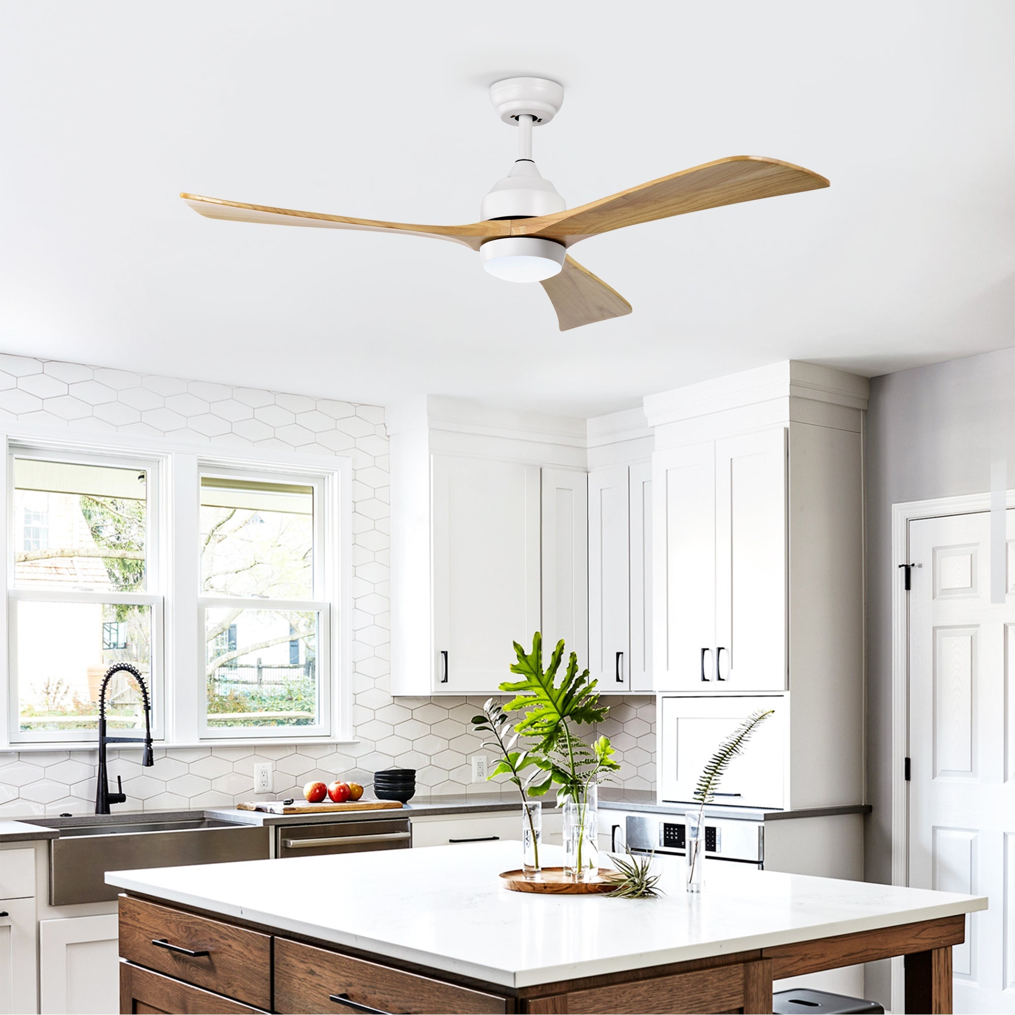 52" Solid Wood Blades Ceiling Fan with Lights and Remote Control by HouseOfZazla