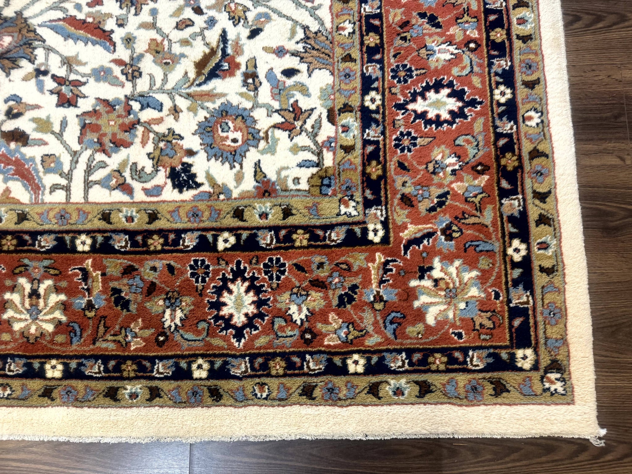 Indo Persian Rug 9x12, Ivory and Red, Traditional Wool Oriental Carpet by Jewel Rugs