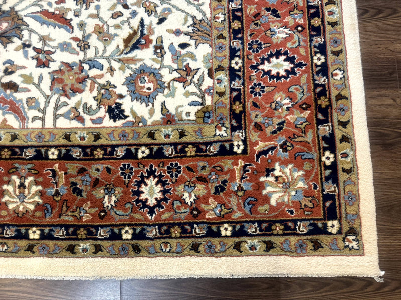 Indo Persian Rug 9x12, Ivory and Red, Traditional Wool Oriental Carpet by Jewel Rugs