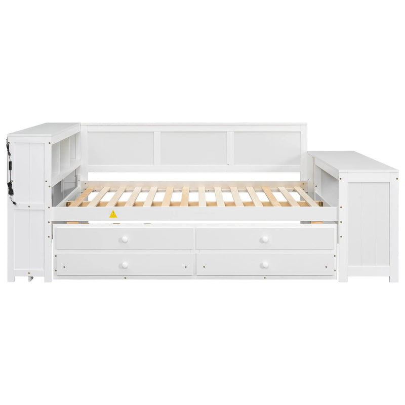 Daybed With Storage Shelves, Drawers, Trundle, Charging Station, LED Light, Desk And Cabinet by HouseOfZazla