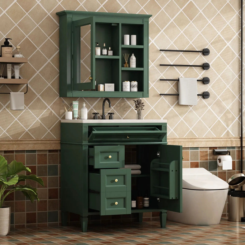 Bathroom Vanity With Medicine Cabinet, Royal Mirror Cabinet, Modern Bathroom Storage Cabinet With 2 Soft Closing Doors And 4 Drawers by HouseOfZazla