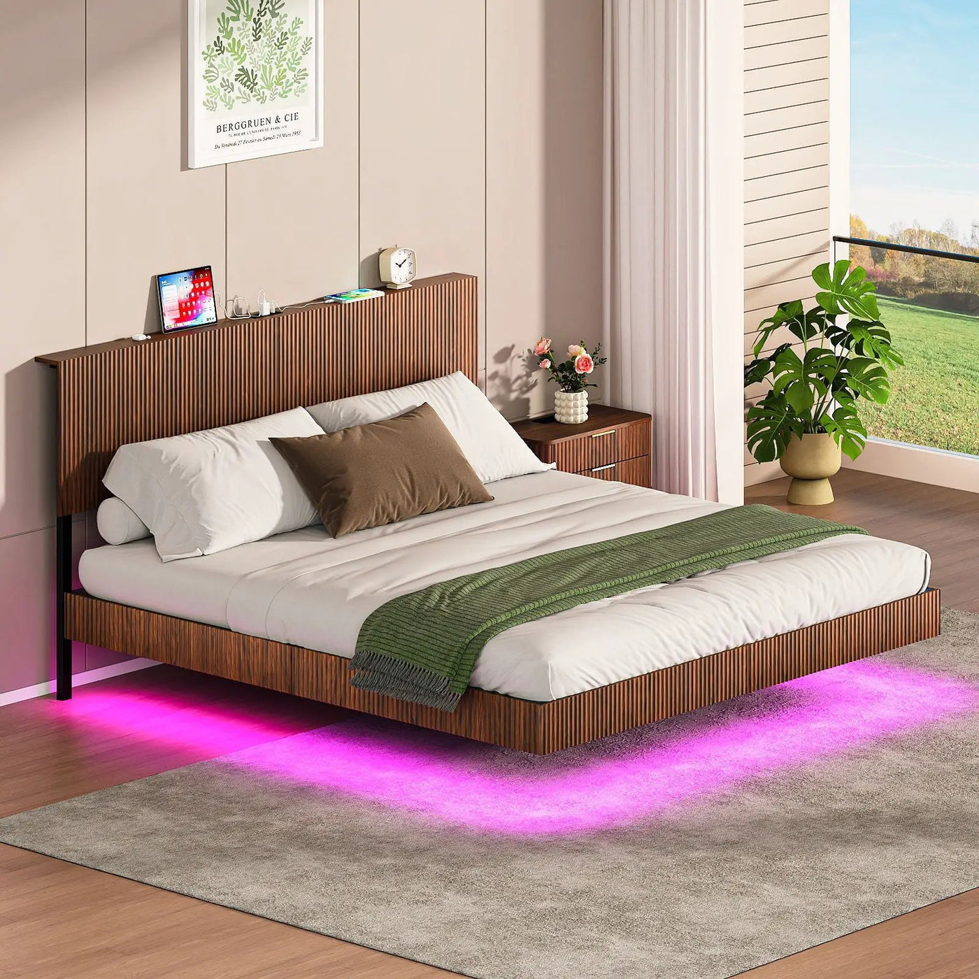 Floating Bedstead With Charging Station And LED Lights by Unique Piece Furniture