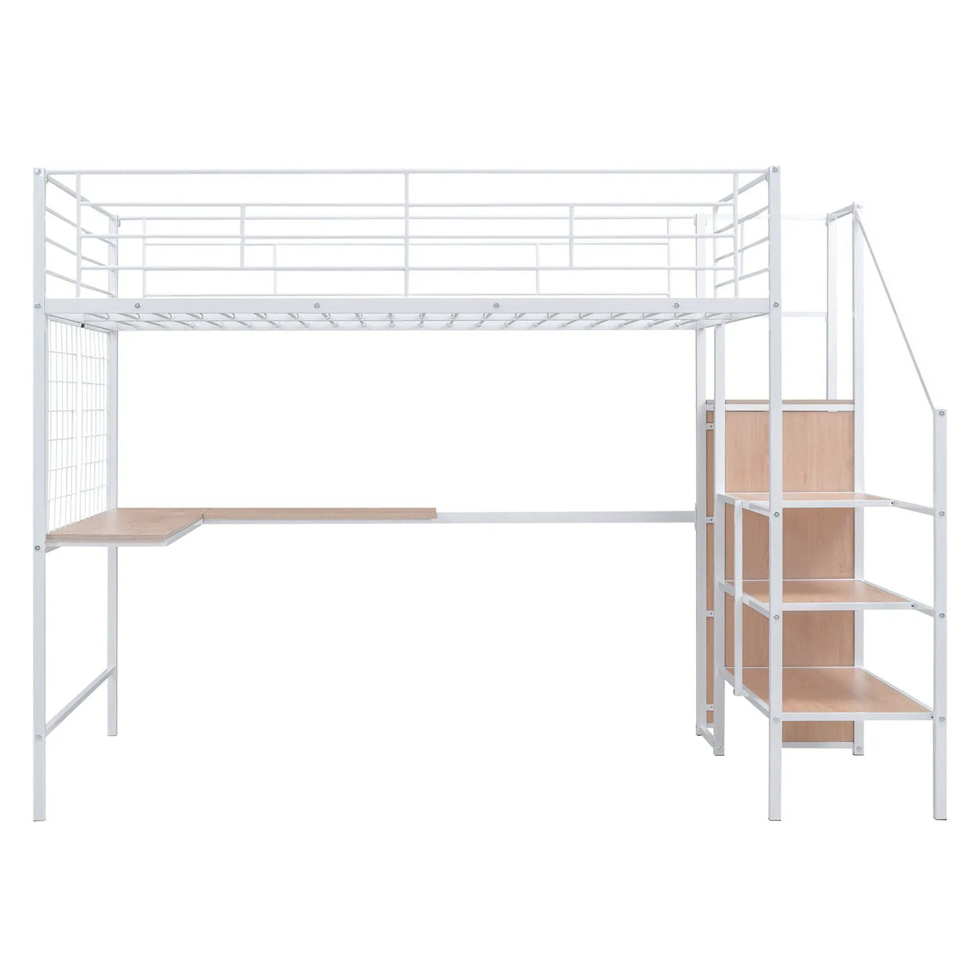 Loft Bed With Desk And Grid, Stylish Frame With Lateral Storage Ladder And Wardrobe by Unique Piece Furniture