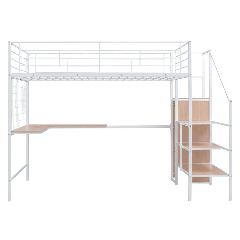 Loft Bed With Desk And Grid, Stylish Frame With Lateral Storage Ladder And Wardrobe by Unique Piece Furniture