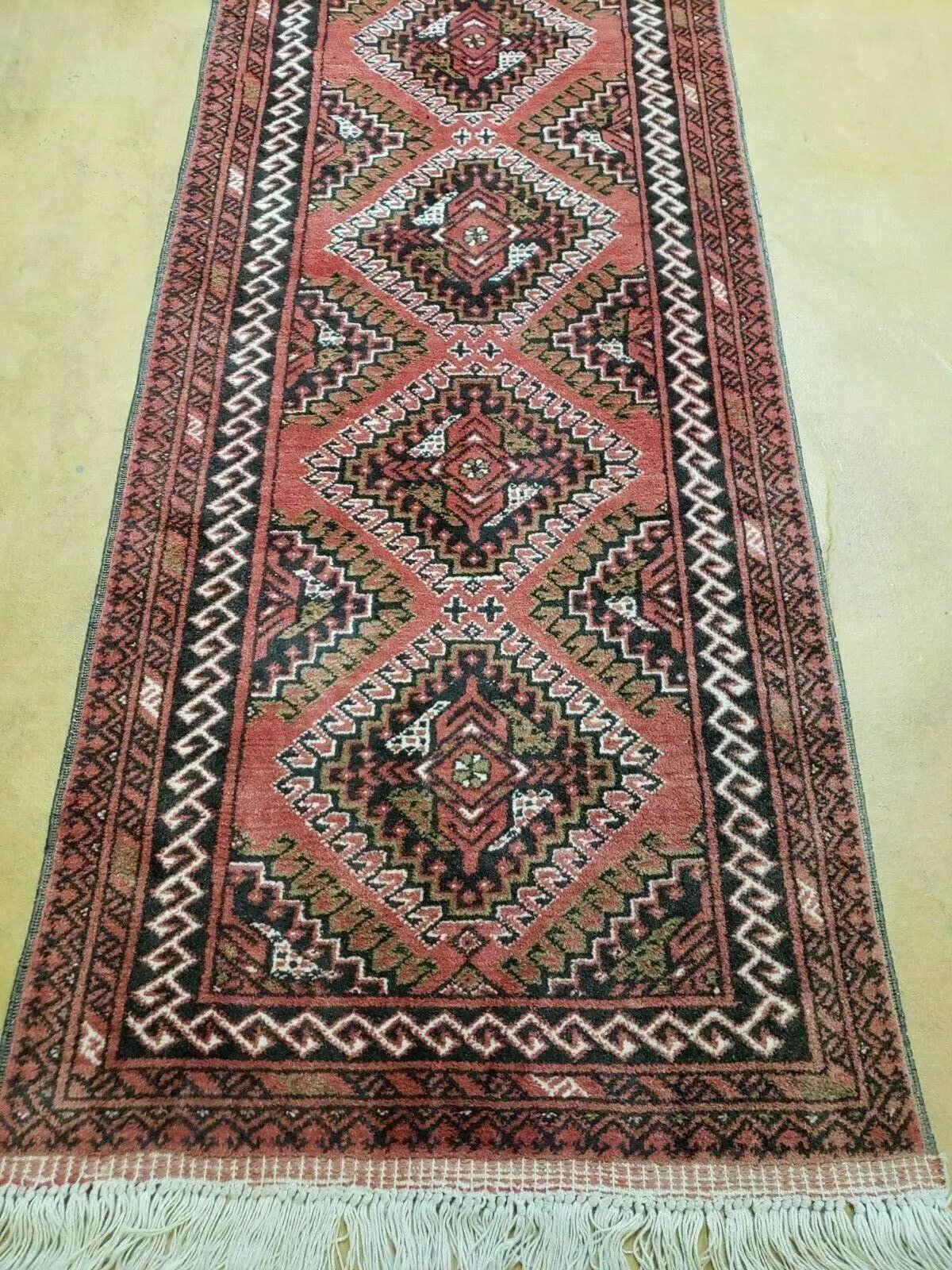 2' 5" X 9' Vintage Handmade Bokhara Red Turkoman Pakistani Wool Runner Rug Organic by Jewel Rugs