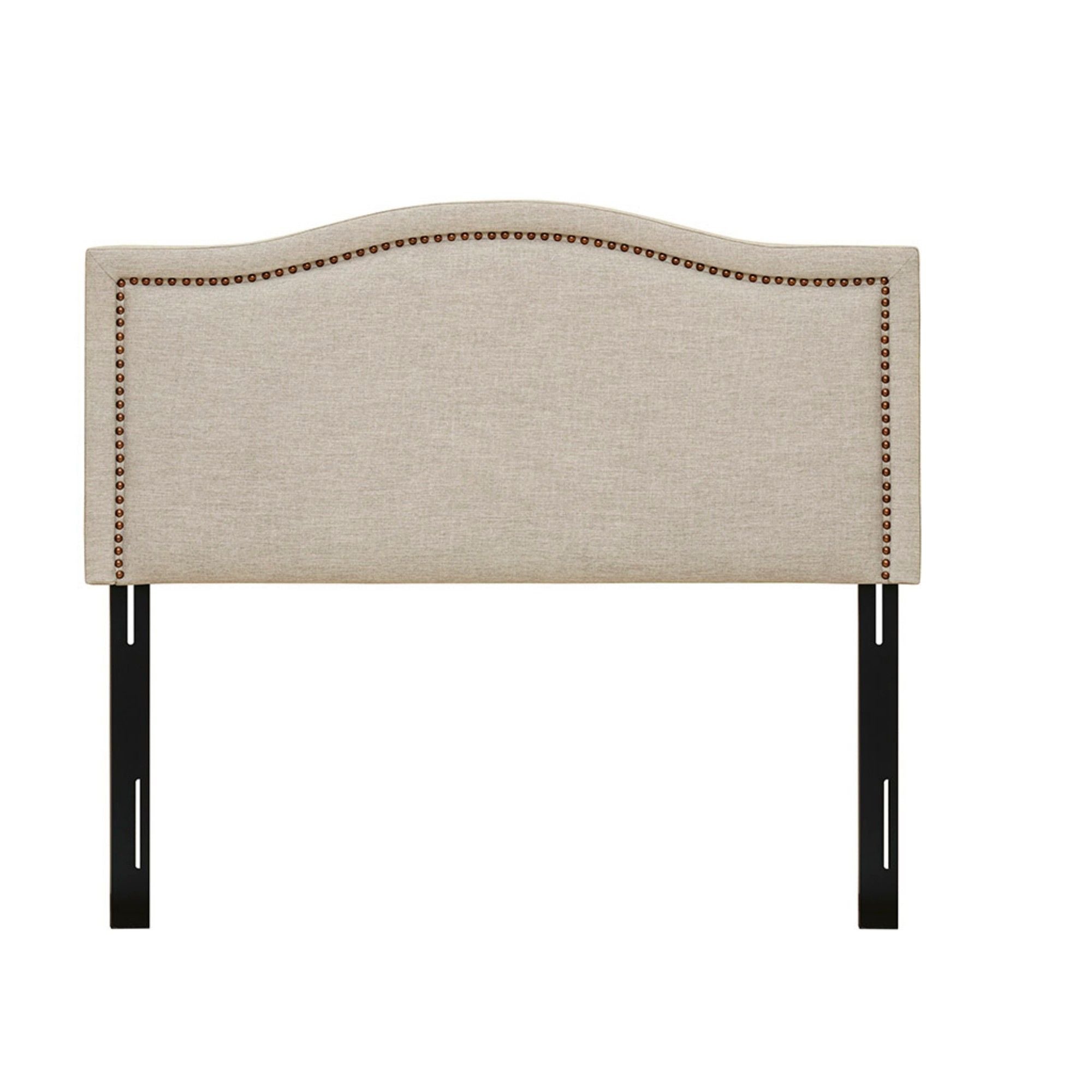 Elegant Panel Headboard With Copper Nailheads And Adjustable Metal Legs by HouseOfZazla