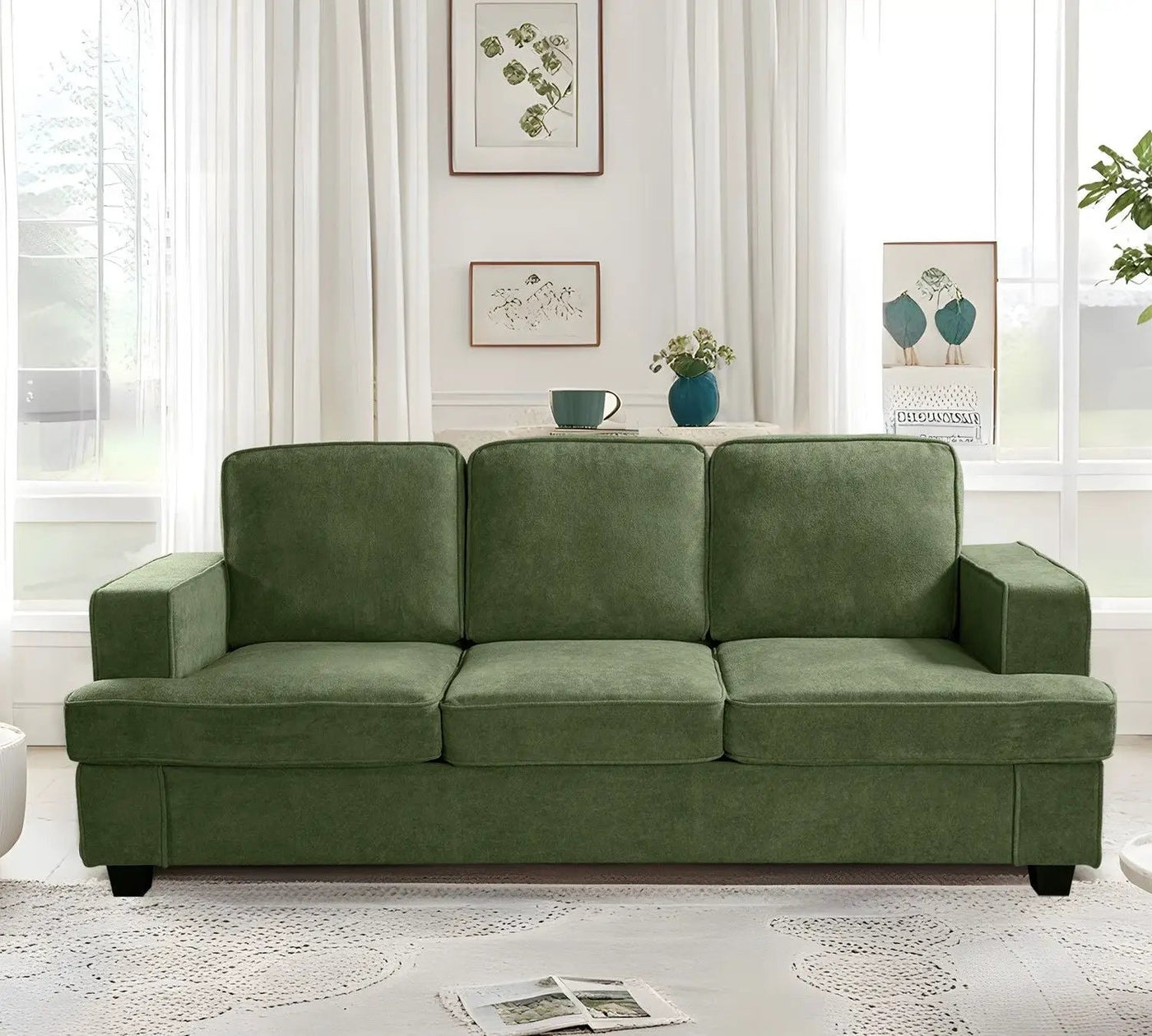 Modern Sofa, Comfortable 3 Seater Couch With Deep Seating, Loose Back Cushions, Wide Arms by Unique Piece Furniture