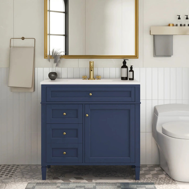 Bathroom Vanity With Top Sink, Modern Bathroom Storage Cabinet, 2 Drawers And A Tip-Out Drawer, Single Sink Bathroom Vanity - Blue by Unique Piece Furniture