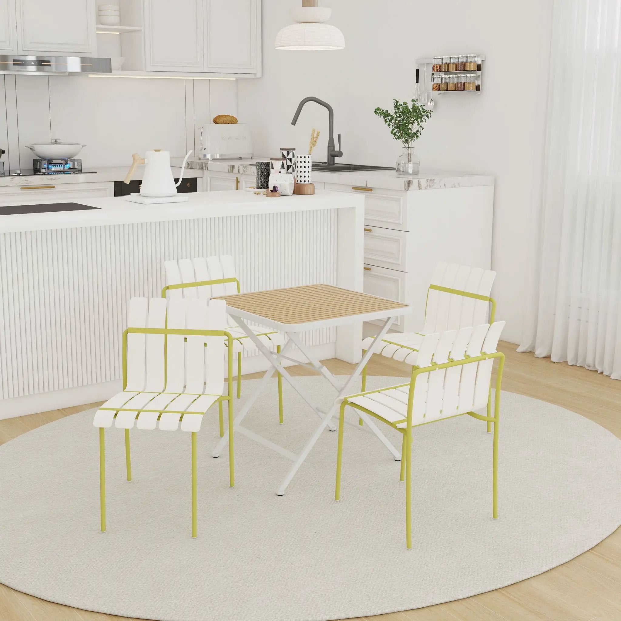 4 Piece Set Of Modern Color Block Designed Single Chairs With Folding Square Table