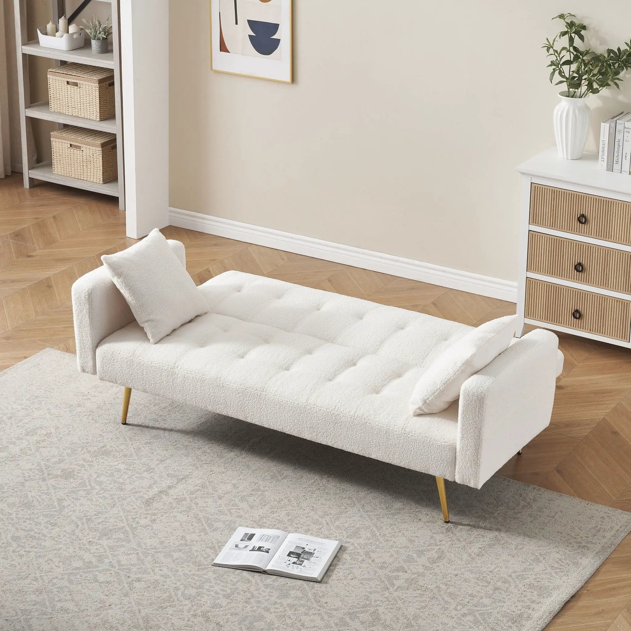 Teddy Fleece Sofa Bed With Luxurious Throw Pillows by Unique Piece Furniture