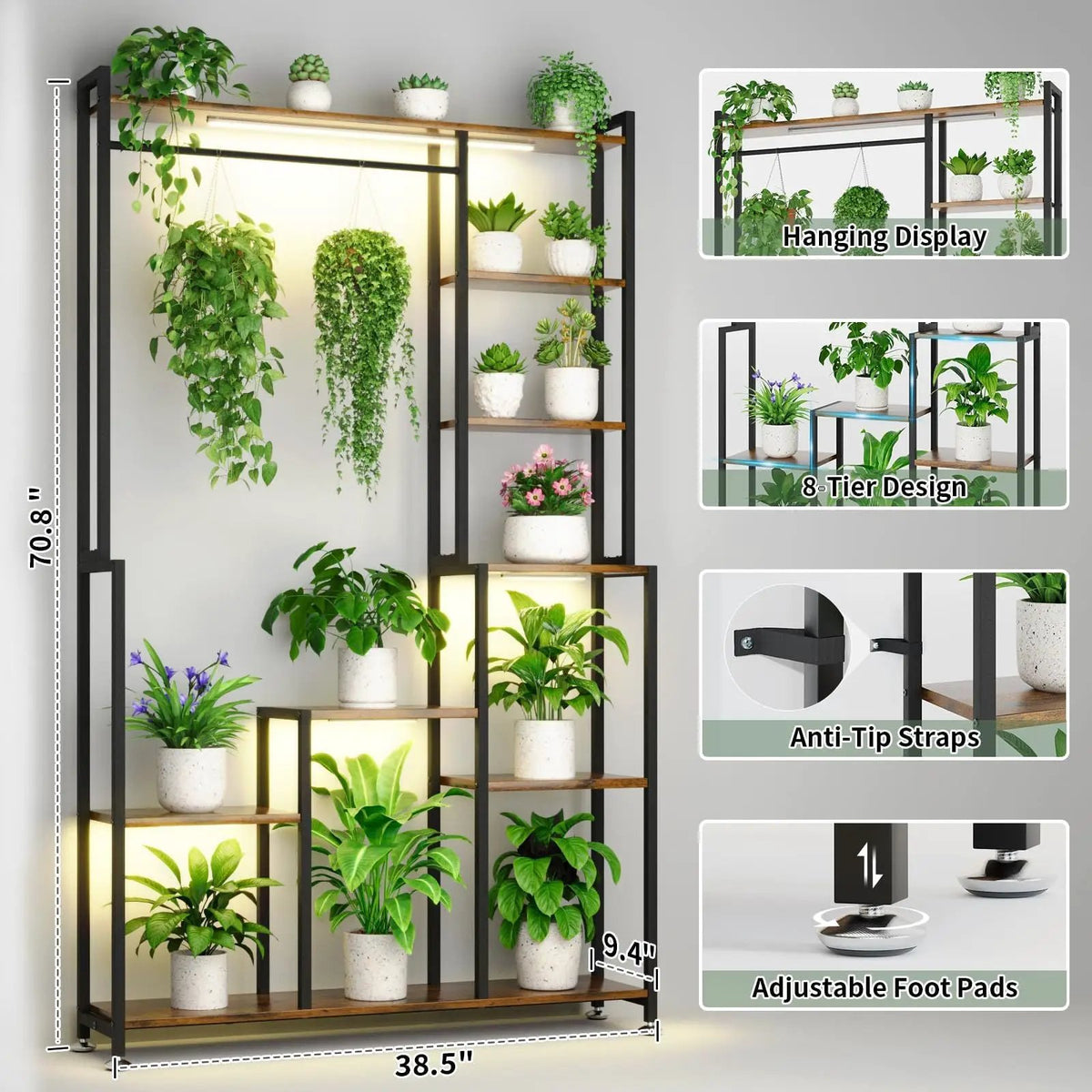 Large Indoor Plant Stand with Grow Light by HouseOfZazla