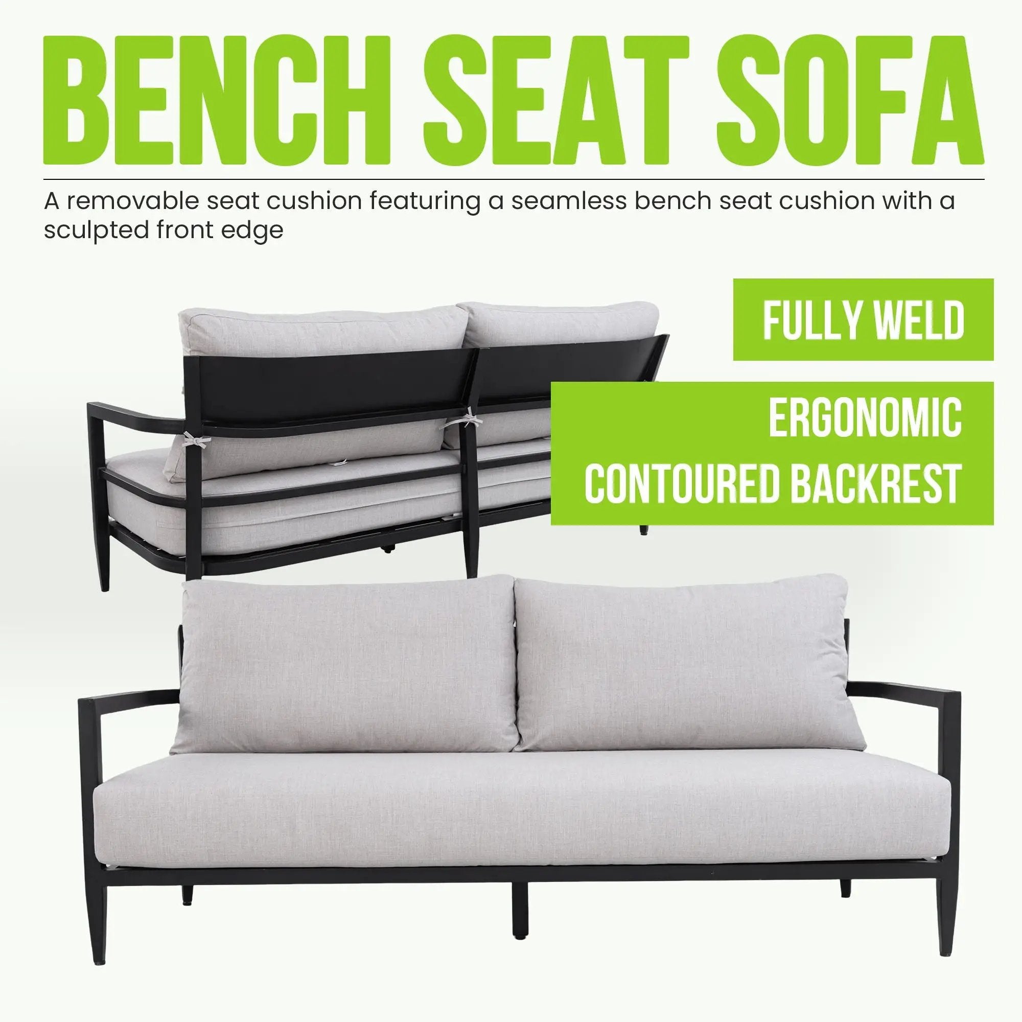 Outdoor Bench Seat Sofa, Sunbrella Cushion, Weather Resistant For Patio - Ember Black by HouseOfZazla