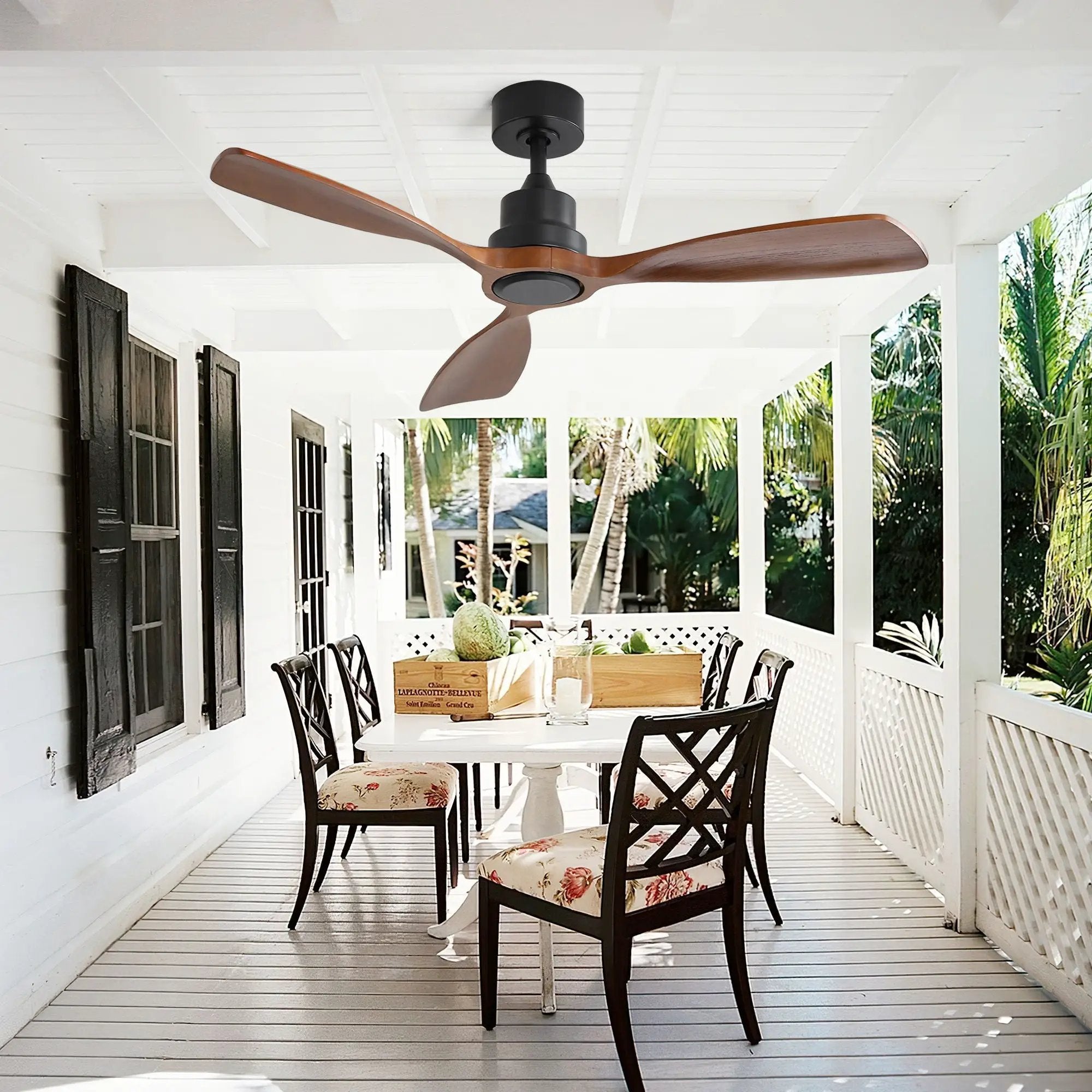 48" Ceiling Fan Without Light, 3 Solid Wood Blades Outdoor Ceiling Fan 6 - Speed Reversible DC Motor For Living Room - Black by Unique Piece Furniture