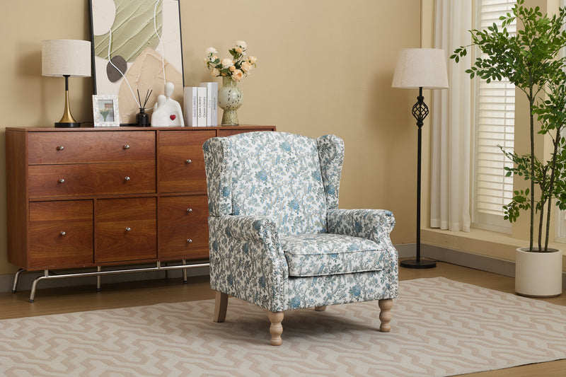 Modern Accent Chair with Retro Wood Legs and Floral Design by HouseOfZazla