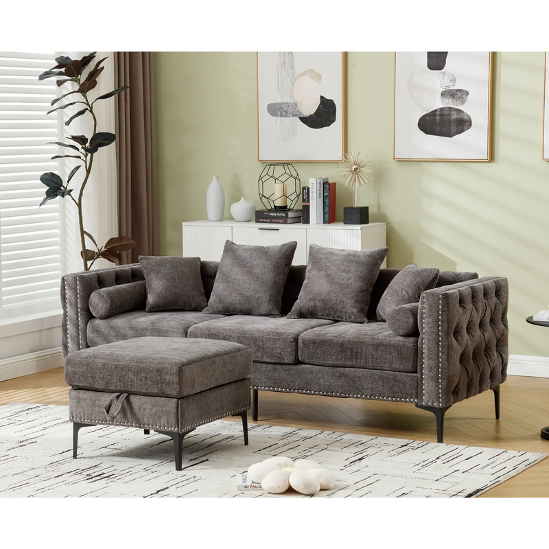 L Shaped Sectional Convertible Sofa with Storage Ottoman and Modern Tufted style by BLAKHOM