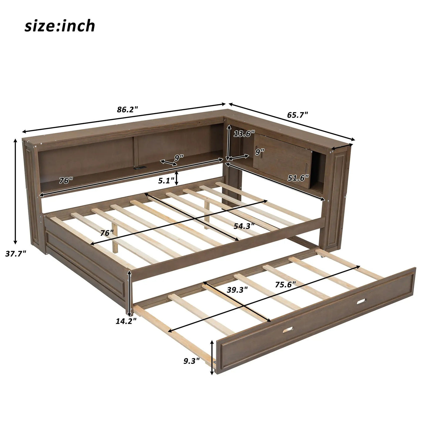 Daybed With Storage Shelves, LED, USB, And Trundle by Unique Piece Furniture