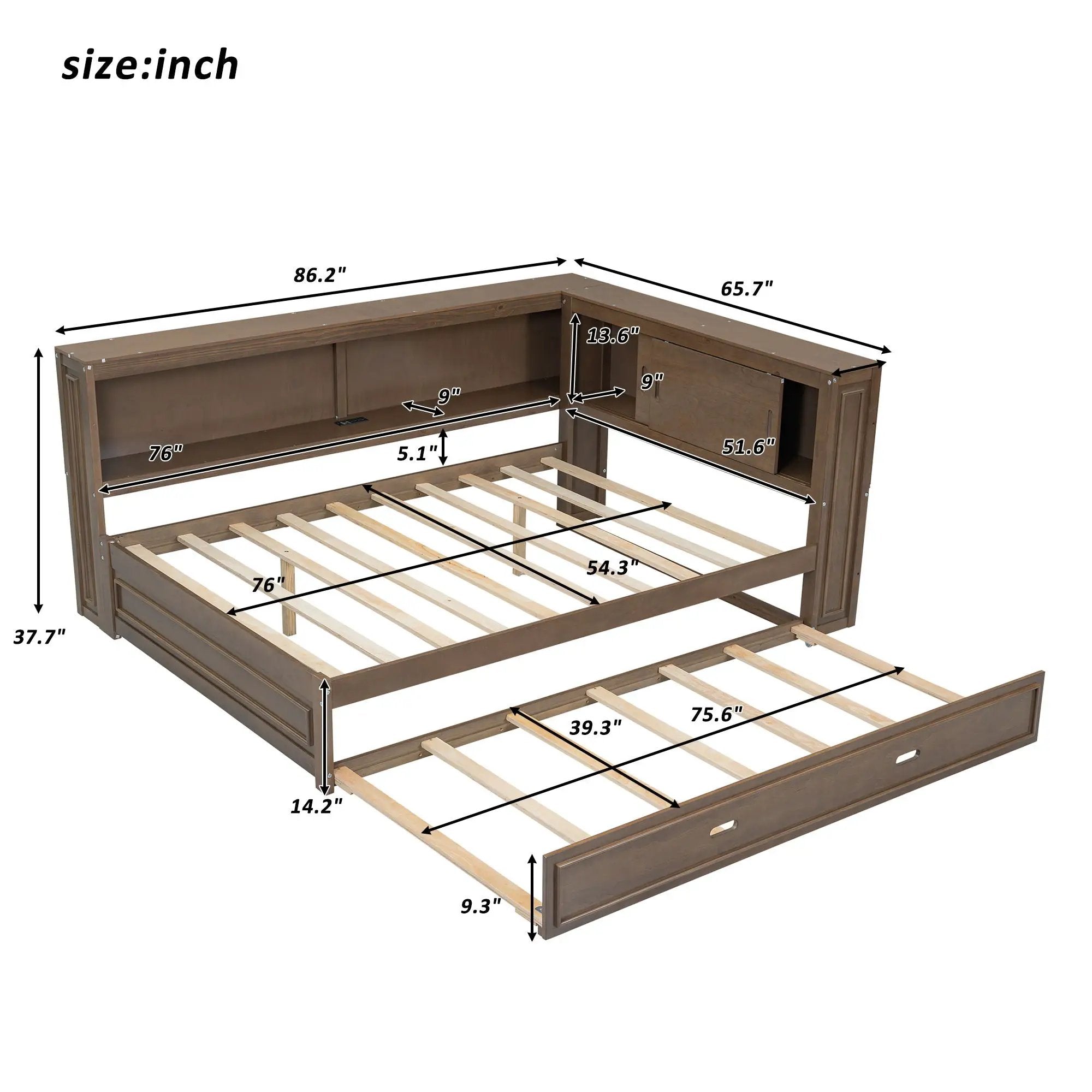 Daybed With Storage Shelves, LED, USB, And Trundle by Unique Piece Furniture