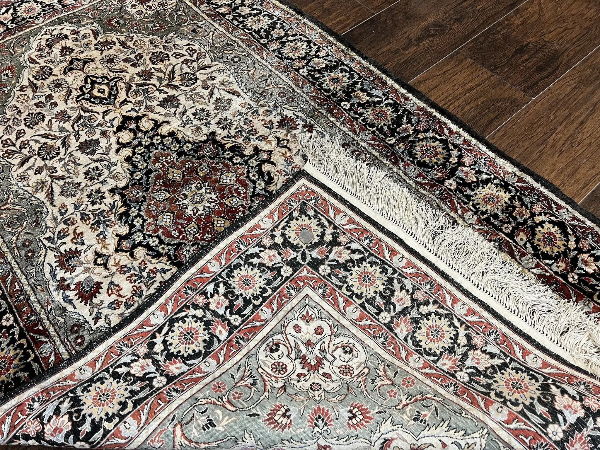 Silk Sino Persian Rug 3x5, Floral Medallion, Hand Knotted Silk Pile Silk Foundation, Traditional Silk Handmade Oriental Carpet, Cream Black by Jewel Rugs