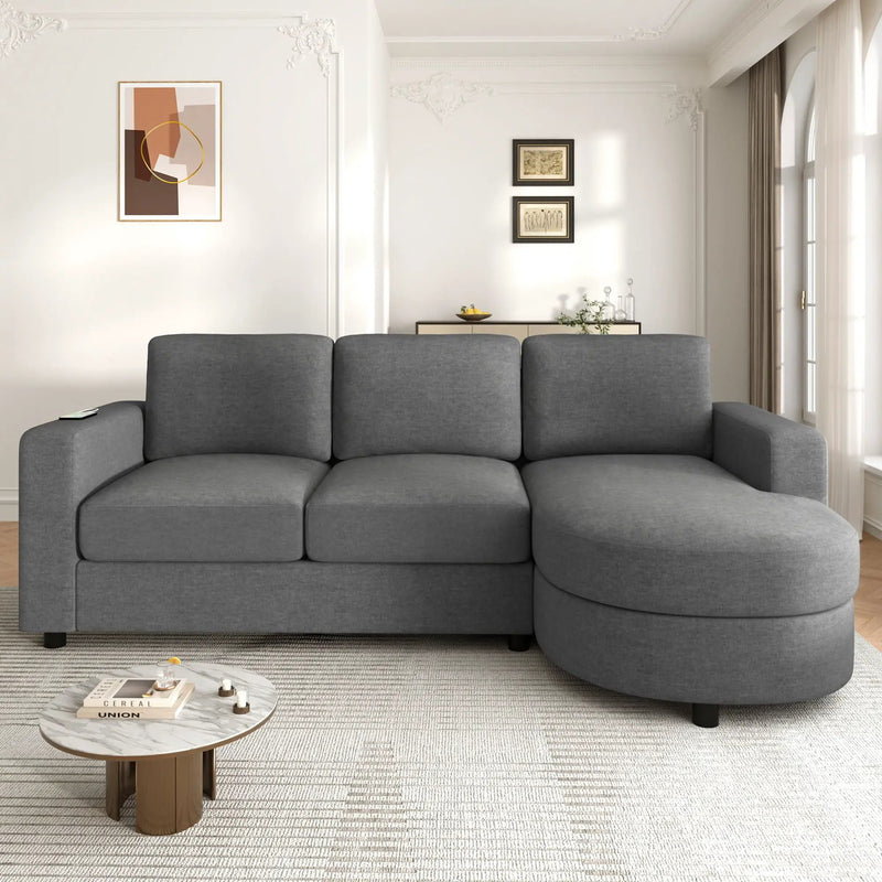 Modern L-Shaped Sectional Sofa With Curved Chaise, USB Ports, And Side Storage Pockets by Unique Piece Furniture