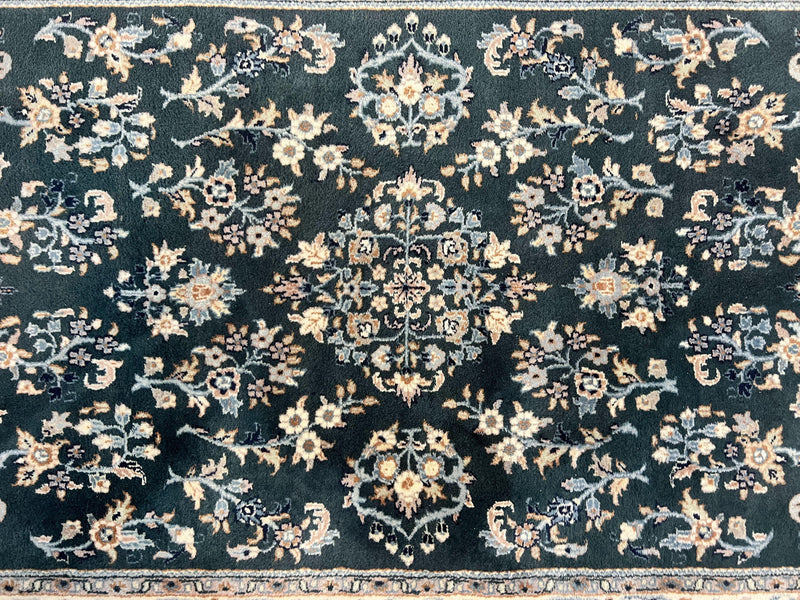 Green Indo Persian Rug 4x6, Floral Allover, Handmade Vintage Oriental Carpet, Sarouk Rug, Wool by Jewel Rugs