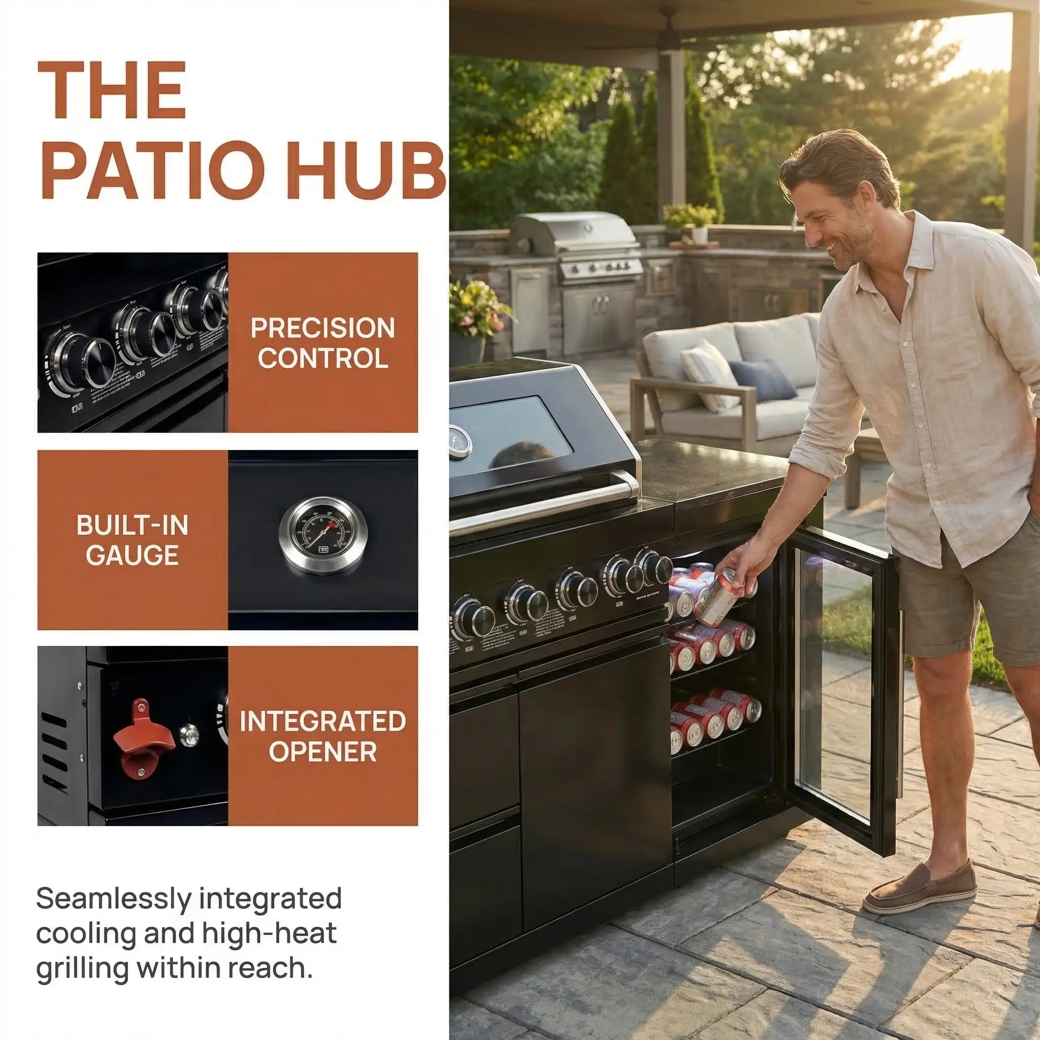 63" 6-Burner Black Outdoor Kitchen Island Grill + Fridge by Chery Industrial