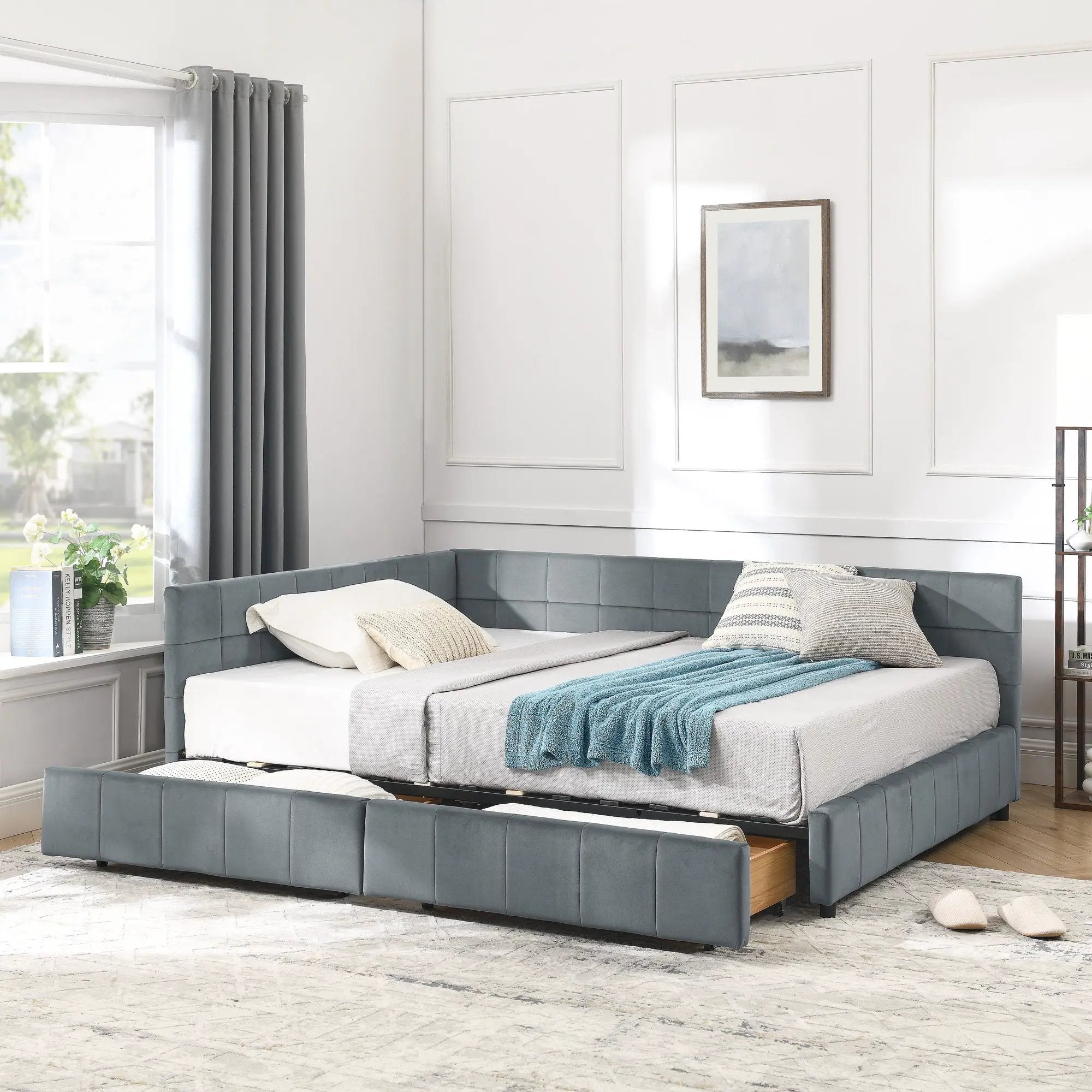 Mid-Century Storage Upholstered Tufted Bed Frame With Backrest And Armrests by Unique Piece Furniture