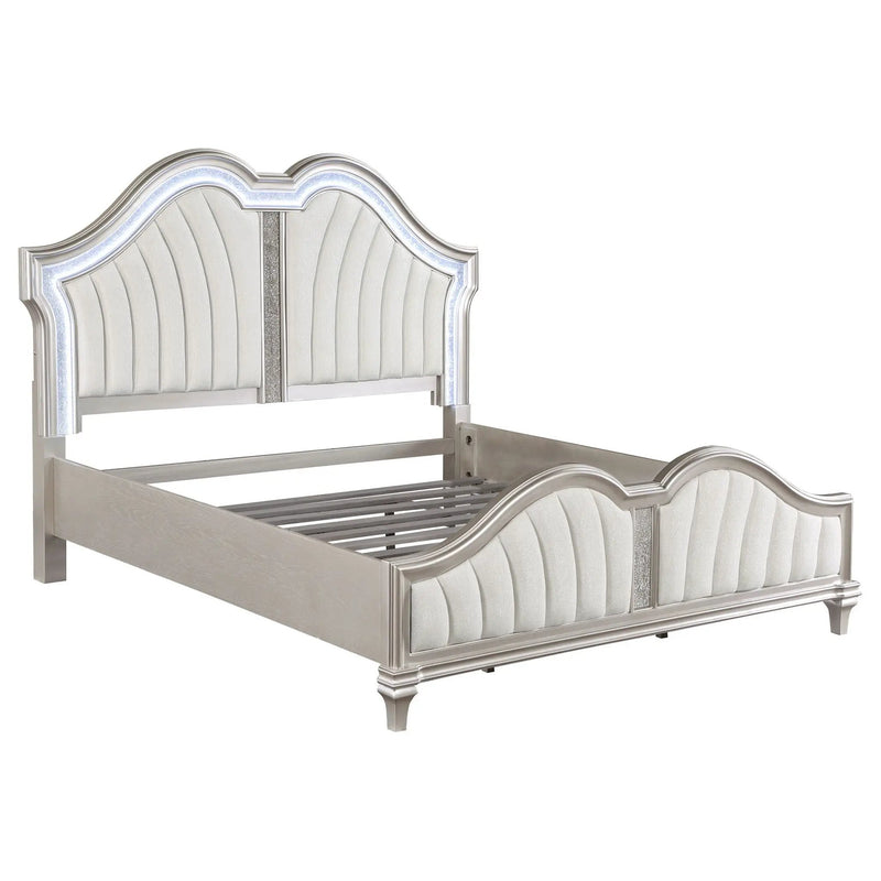 Evangeline Wood Eastern King LED Panel Bed Silver Oak by Unique Piece Furniture