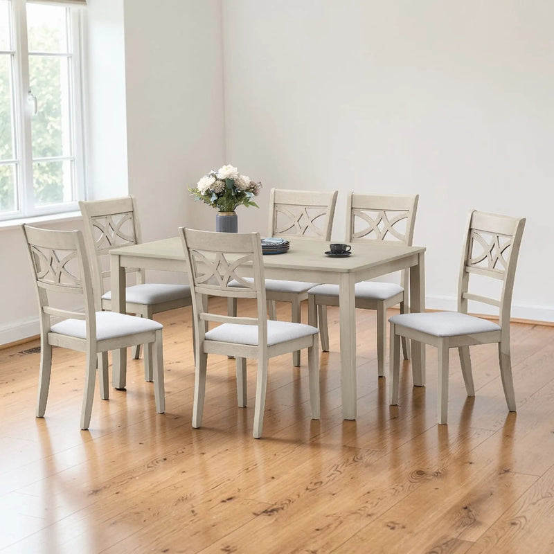 Ferris - 7 Piece Dining Set With Cross Back Chairs And Rectangular Table - Antique White by HouseOfZazla