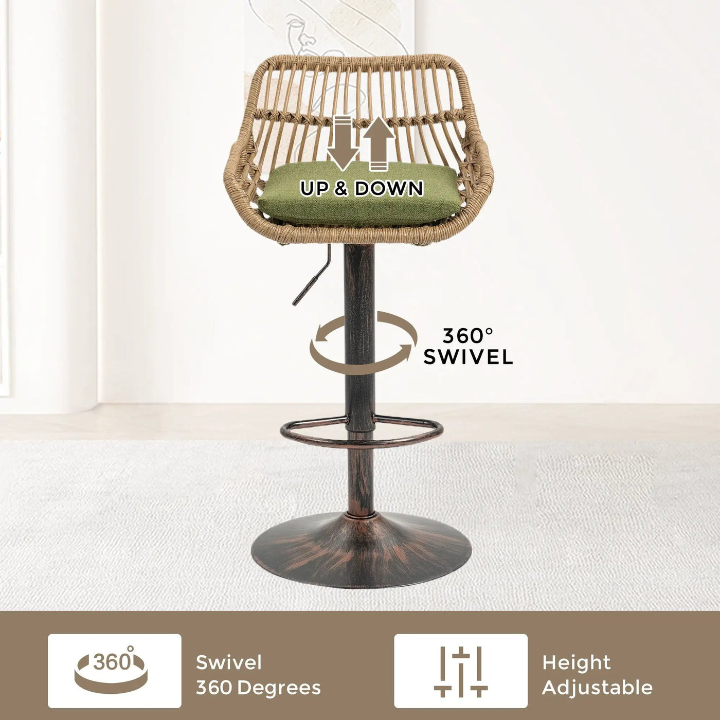 Modern Swivel Bar Stools Adjustable Counter Chairs With Footrest (Set of 2) by Unique Piece Furniture