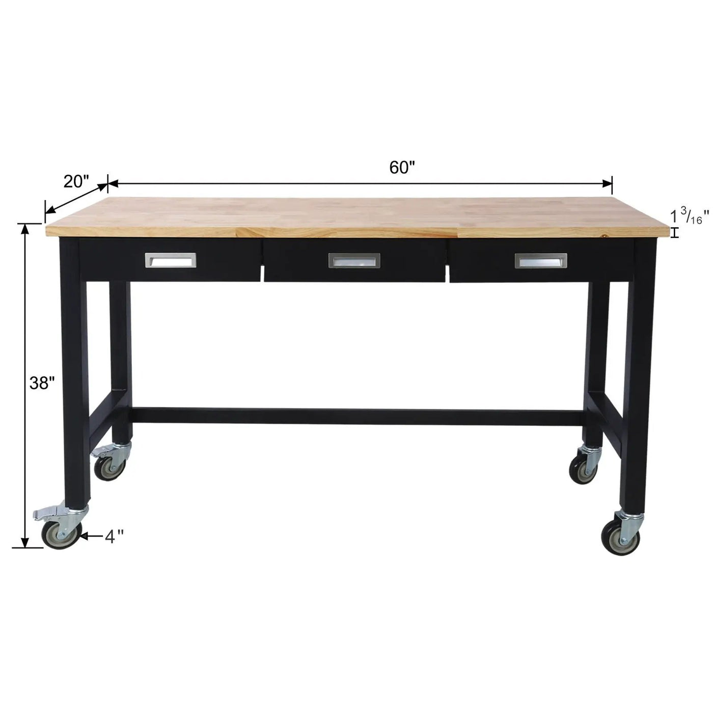 Work Bench, Workbench With Drawer Storage, Heavy Duty Bamboo Wood Work Table With Wheels For Garage Home Office by HouseOfZazla