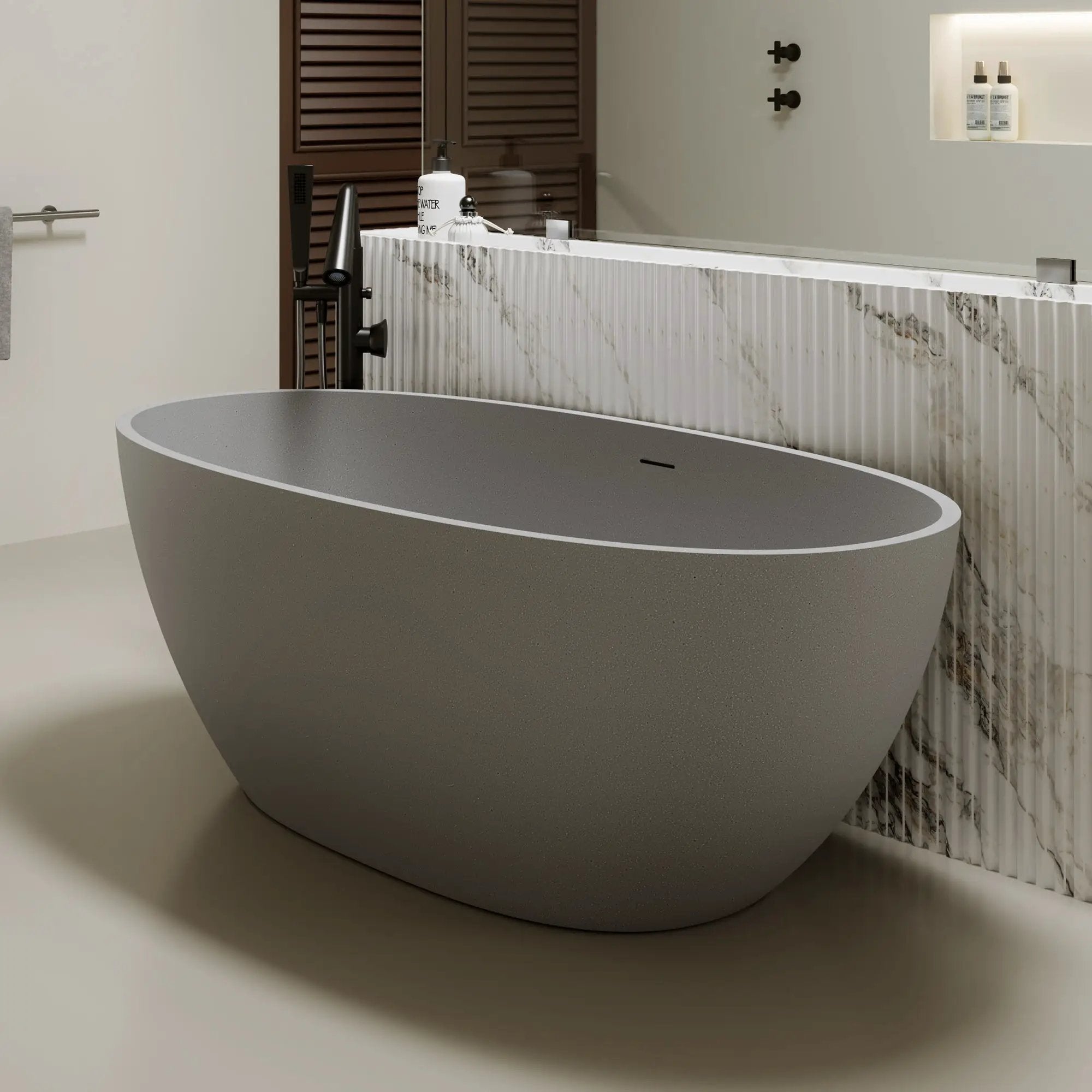55'' Freestanding Bathtub Resin Stone Soaking Bathtub by HouseOfZazla